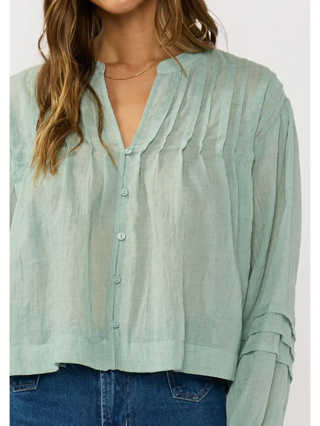 sage pintuck blouse