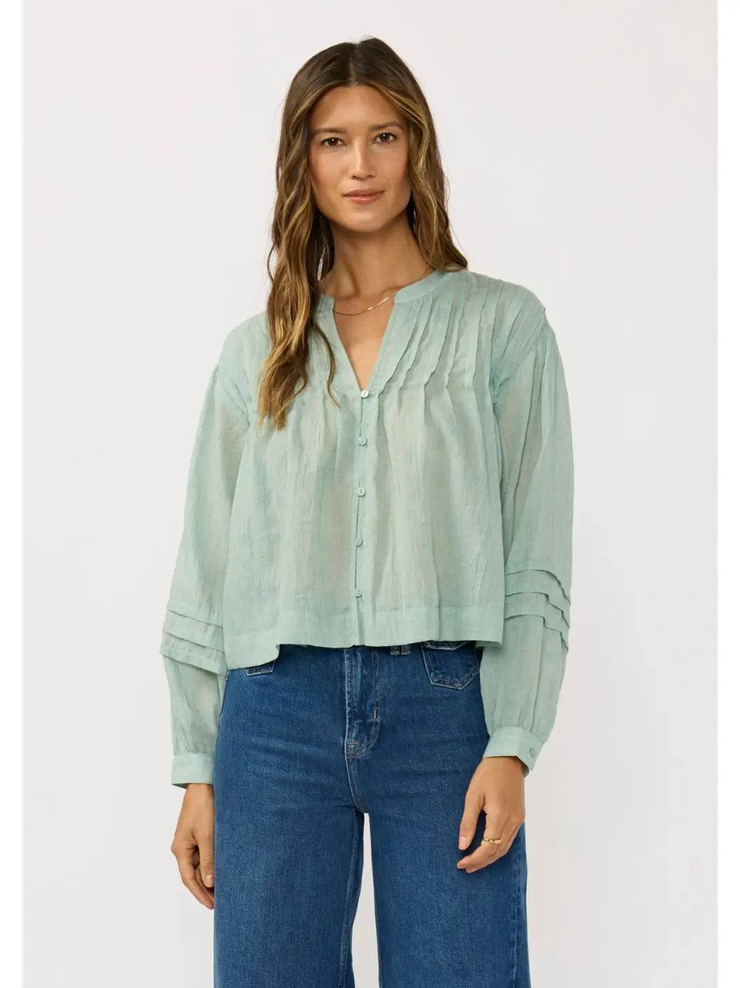 sage pintuck blouse