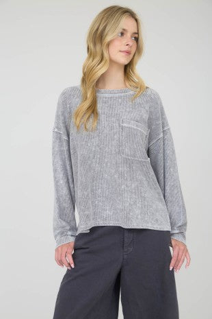 WASHED GREY POCKET LS