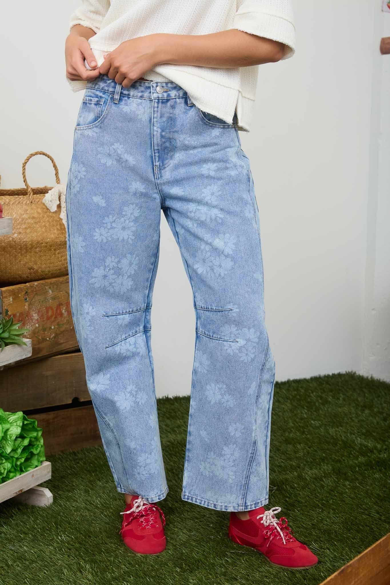 Floral washed denim