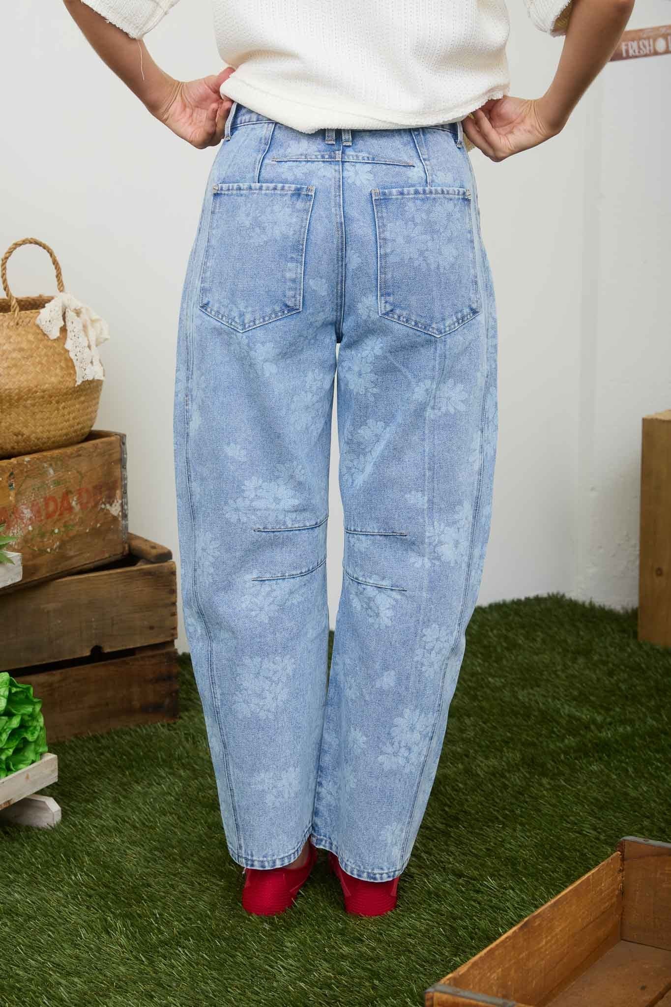 Floral washed denim