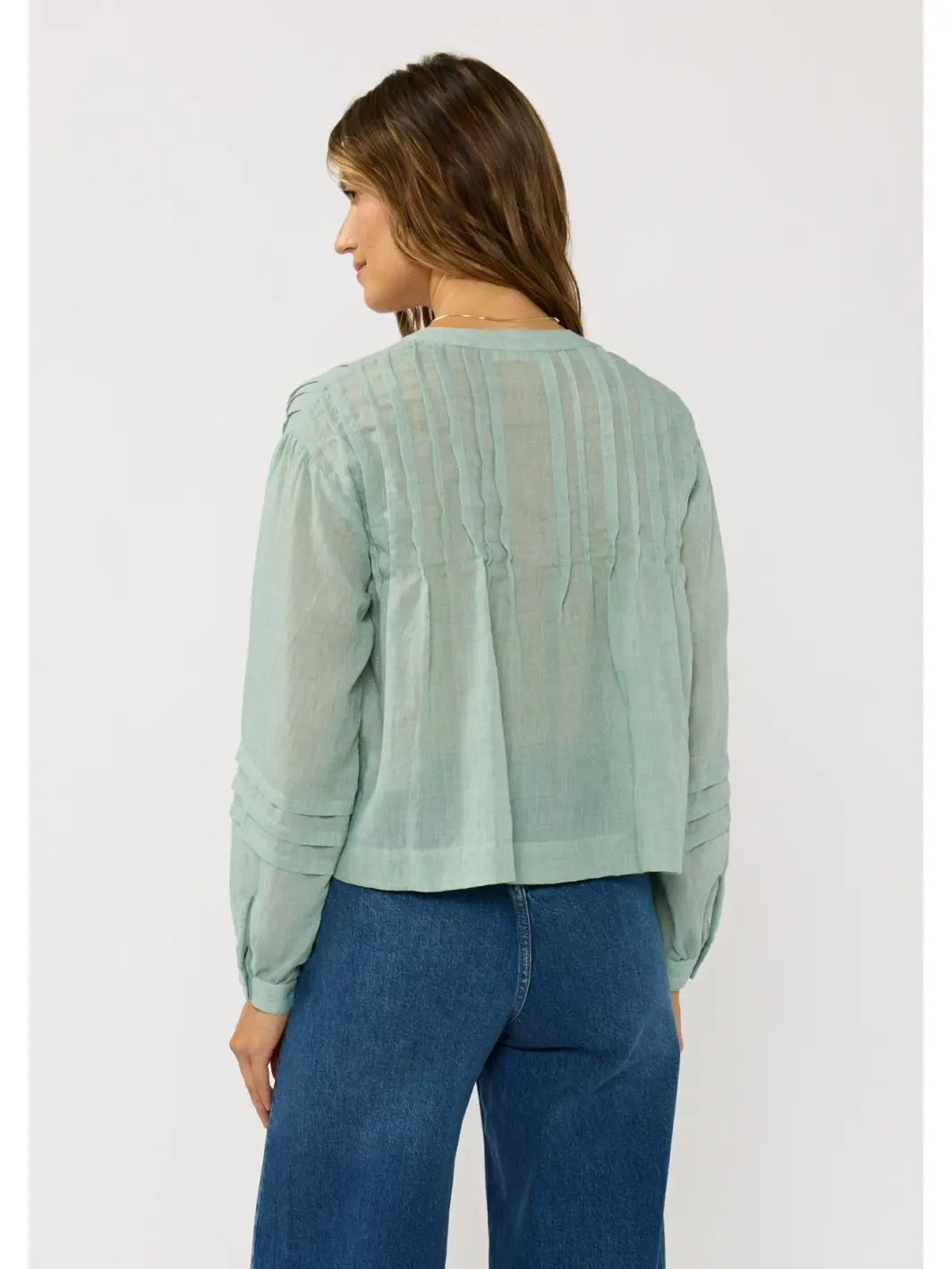 sage pintuck blouse