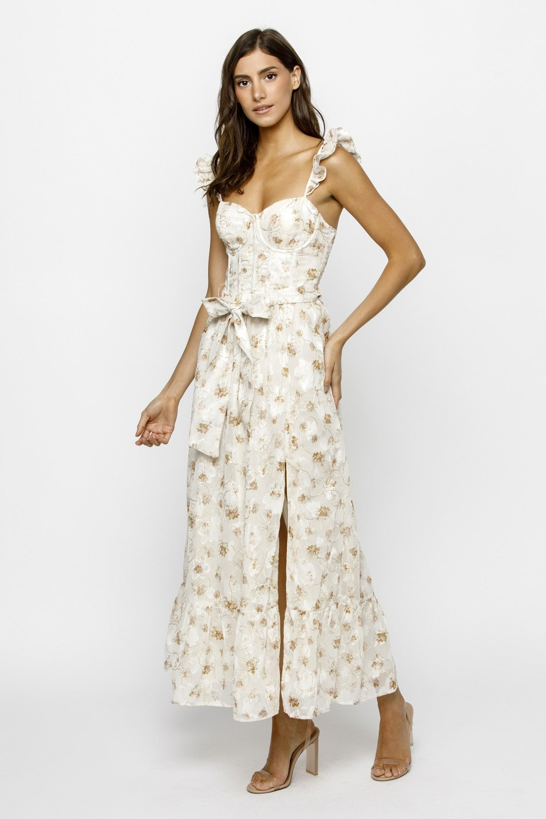 Cream Floral Corset Maxi